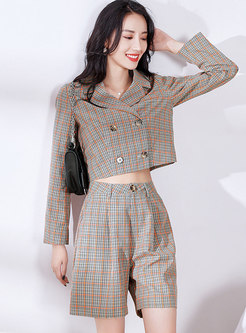 Plaid High Waisted Short Pant Suits