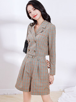 Plaid High Waisted Short Pant Suits