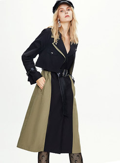 Color-blocked Patchwork A Line Trench Coat