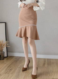 High Waisted Ruffle Beaded Peplum Skirt