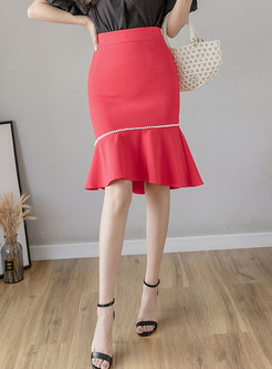 High Waisted Ruffle Beaded Peplum Skirt