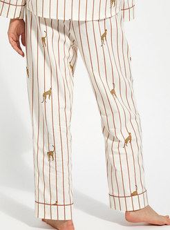 Print Striped Long Sleeve Casual Pajama Set