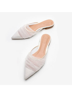 Pointed Toe Sequin Mesh Patchwork Slippers