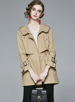 Hooded Drawstring Patchwork Trench Coat