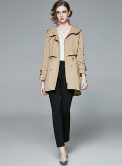 Hooded Drawstring Patchwork Trench Coat