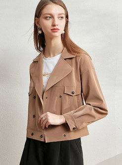 Double-breasted Notched Short PU Jacket