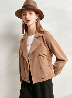 Double-breasted Notched Short PU Jacket