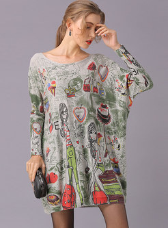 Plus Size Print Pullover Long Sweater
