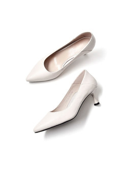 Solid Color Pointed Toe Thin Heel Pumps