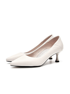 Solid Color Pointed Toe Thin Heel Pumps