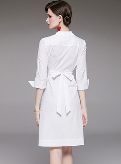 V-neck 3/4 Sleeve High Waisted Shirt Dress