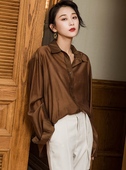 Single-breasted Long Sleeve Loose Blouse
