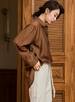 Single-breasted Long Sleeve Loose Blouse