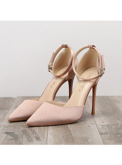 Satin Pointed Toe Ankle Buckle Pumps