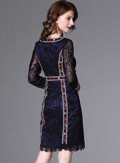 Lace Embroidered Beaded Sheath Mini Dress