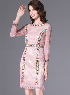 Lace Embroidered Beaded Sheath Mini Dress
