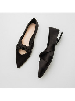 Pointed Toe Bowknot Suede Low Heel Shoes