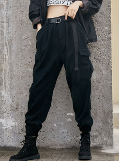High Waisted Denim Cargo Pants With Pockets