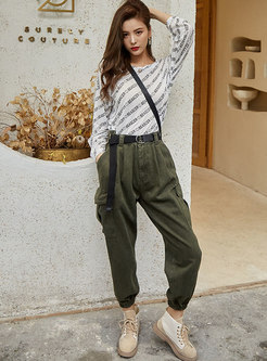 High Waisted Denim Cargo Pants With Pockets