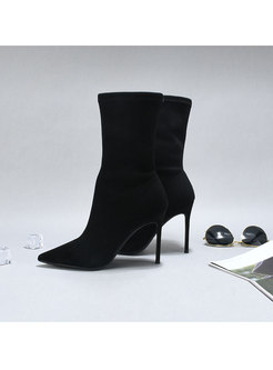 Black Pointed Toe Suede Short Boots