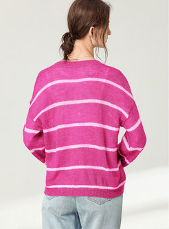 Plus Size V-neck Pullover Striped Sweater