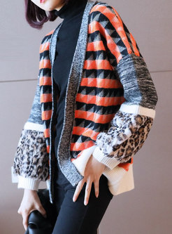 V-neck Striped Patchwork Sweater Cardigan
