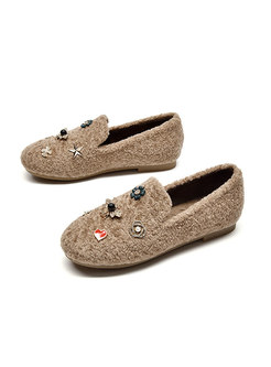 Round Toe Beaded Lambswool Loafers