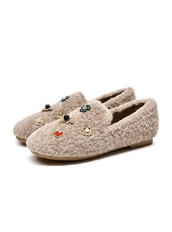 Round Toe Beaded Lambswool Loafers