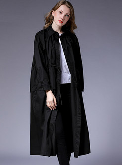 Drawstring Buttoned Shift Trench Coat