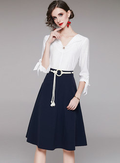 Lapel Brief High Waisted A Line Skirt Suits