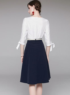 Lapel Brief High Waisted A Line Skirt Suits