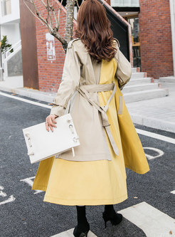Color Block Double-breasted A Line Trench Coat