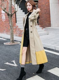 Color Block Double-breasted A Line Trench Coat