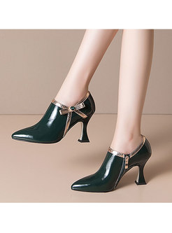 Pointed Toe Bowknot Side Zipper Pumps