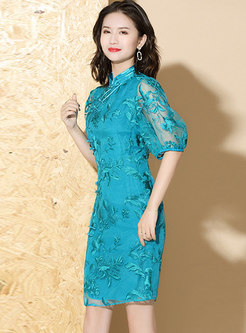 Mandarin Collar Embroidered Cheongsam Dress