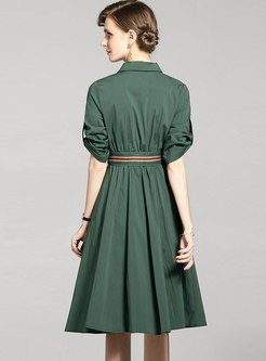 3/4 Sleeve Casual Belted A Line Midi Dress