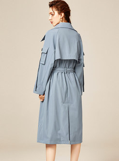 Lapel Patchwork Straight Trench Coat