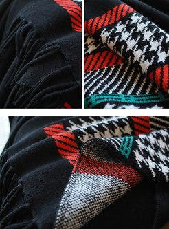 Striped Print Fringed Sweater Coat