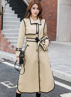 Lapel Bowknot Tied Single-breasted Trench Coat