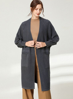 Plus Size V-neck Knee-length Sweater Coat