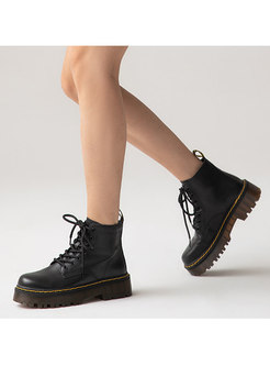 Black Round Toe Shoelace Ankle Boots