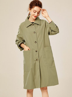 Turn Down Collar Buttoned Knee-length Trench Coat