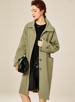 Turn Down Collar Buttoned Knee-length Trench Coat