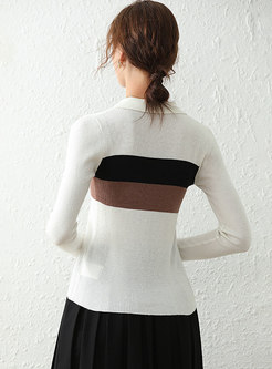 Color Block V-neck Pullover Sweater
