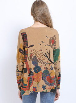 Plus Size Print Pullover Loose Sweater