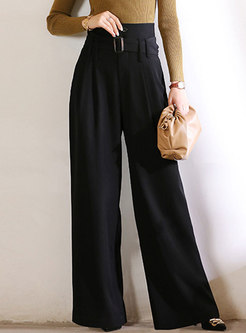 Black High Waisted Palazzo Pants With Belt