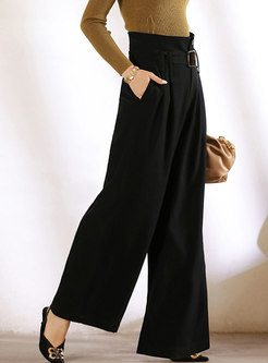 Black High Waisted Palazzo Pants With Belt