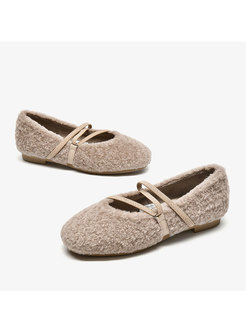 Round Toe Lambswool Low-fronted Loafers