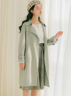 Lapel Solid Color Knee-length Trench Coat