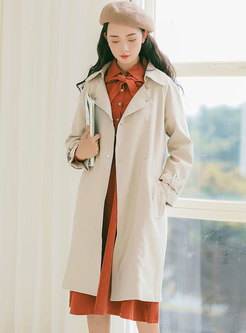 Lapel Solid Color Knee-length Trench Coat